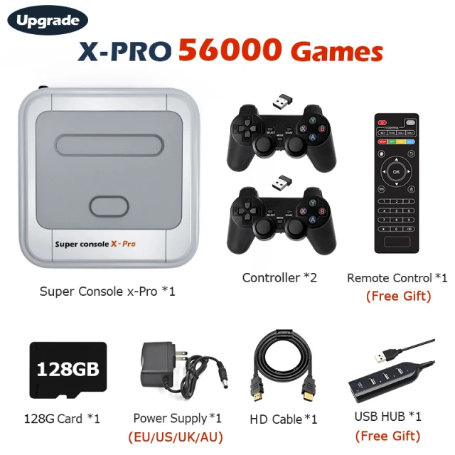 Ретро Супер консоль X PRO TV Видеоигровая консоль для PSP/PS1/MD/N64 с поддержкой Wi-Fi HD-выхода, Встроенные 50 эмуляторов с более чем 50000 играми