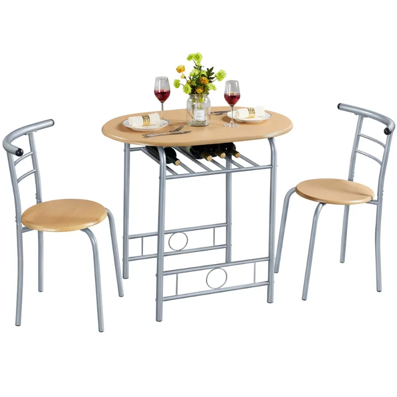 Easyfashion Круглый обеденный стол из 3 предметов, Кухонный стол, набор для хранения, натуральный, стулья для столовой
