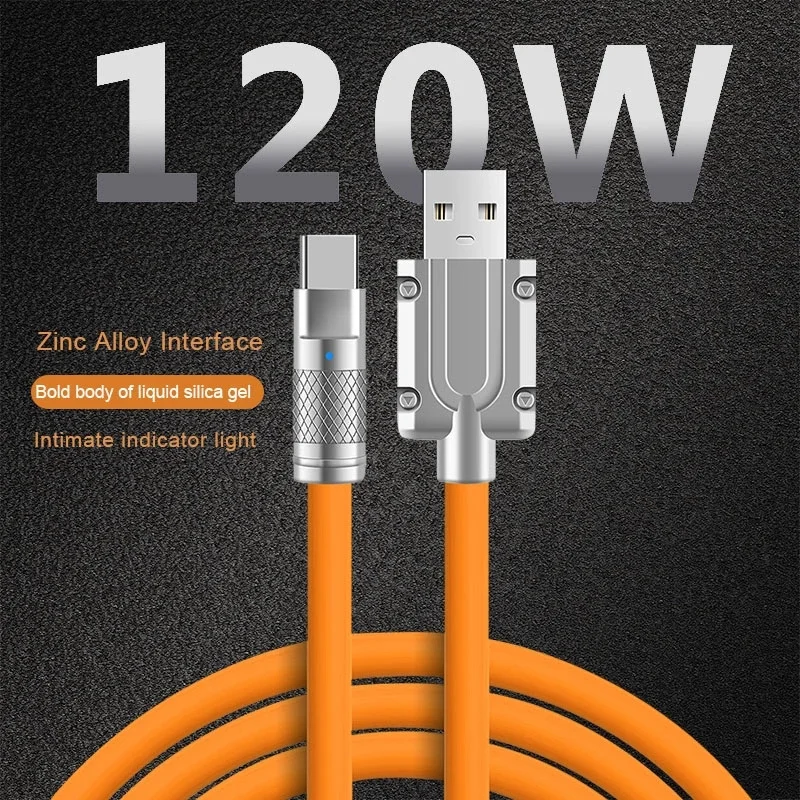 USLION 120 Вт 6A Супер Быстрая Зарядка Type-C Жидкий Силиконовый Кабель USB-Кабель Для Xiaomi Huawei Samsung USB Bold Линия передачи данных С подсветкой