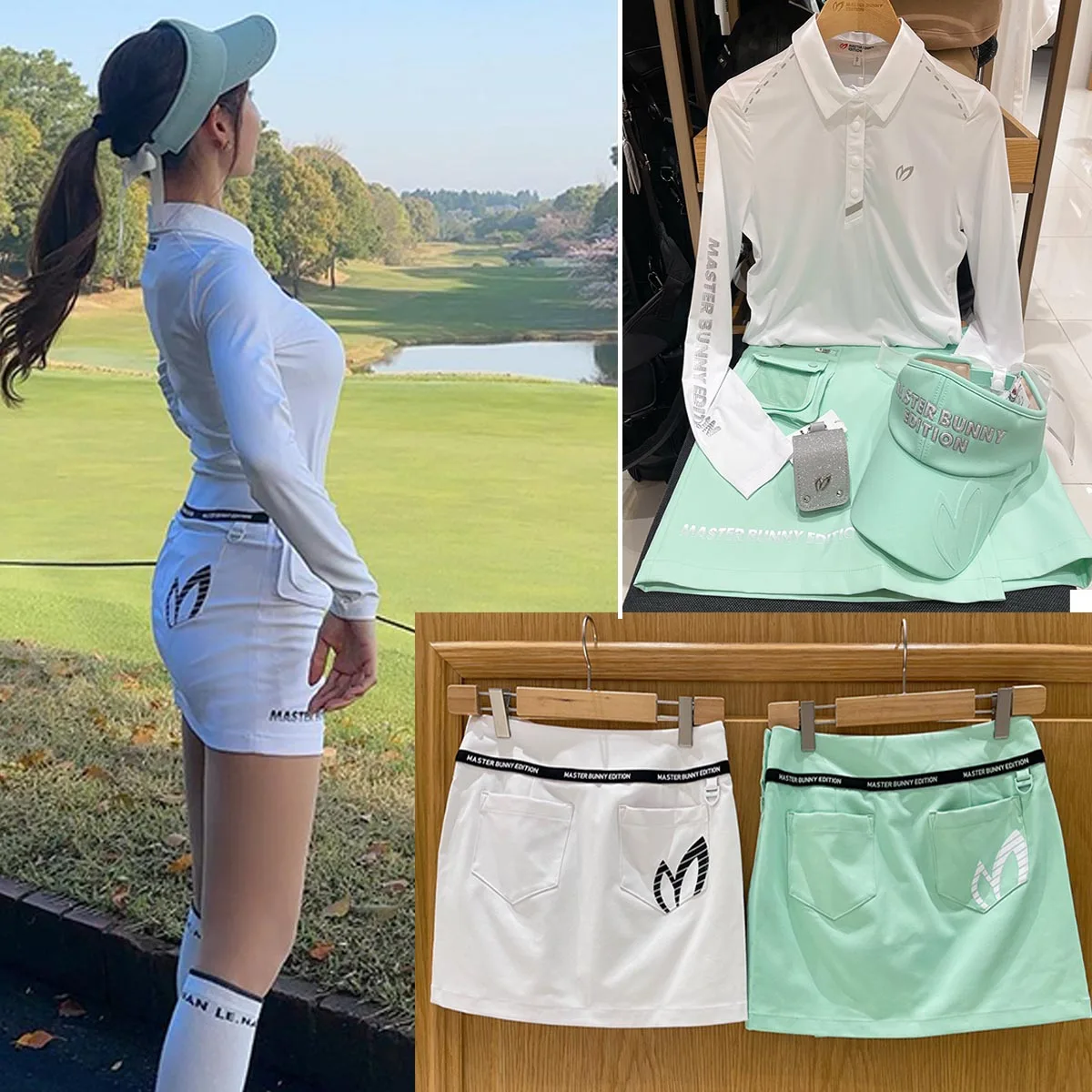 Новая женская одежда для гольфа с заячьими ушками, футболка для гольфа с длинным рукавом, спортивный досуг, быстросохнущая плиссированная юбка