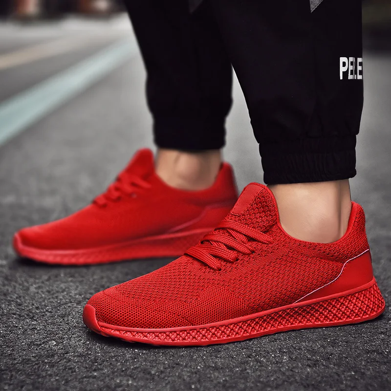 Ярко-красные Дешевые мужские кроссовки для бега, большие размеры 39-48, сверхлегкие летние спортивные кроссовки для мужчин, уличная спортивная обувь, мужские кроссовки