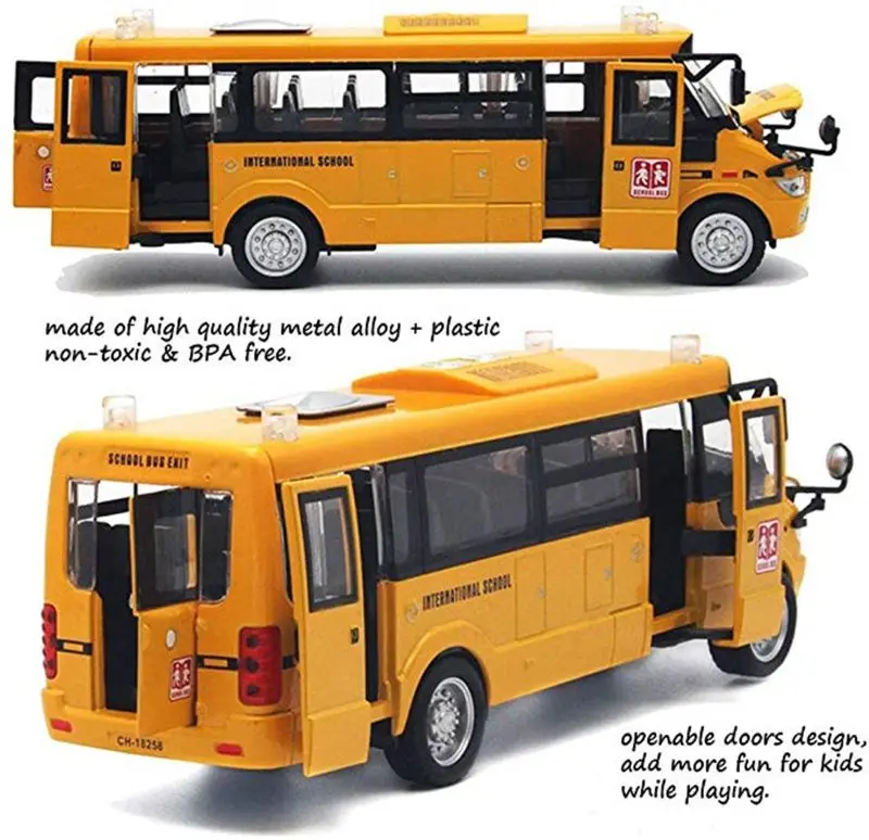 Игрушечный школьный автобус, литой под давлением транспорт, желтый, из большого сплава, откидной, 9 